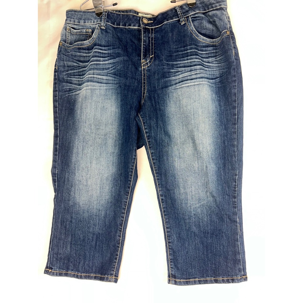 1st Kiss Premium Denim‎ Womens Capri Jeans Dark Wash Cropped Pants Blue Size 18W